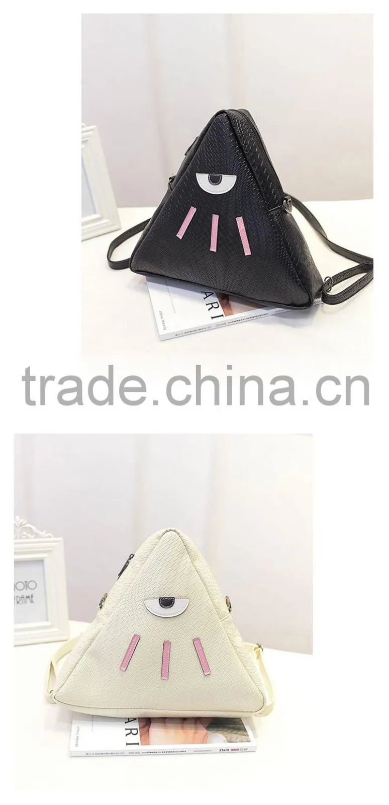 Crocodile grain small triangle PU bag shoulder crossbody backpack cosmetic makeup ladies bags