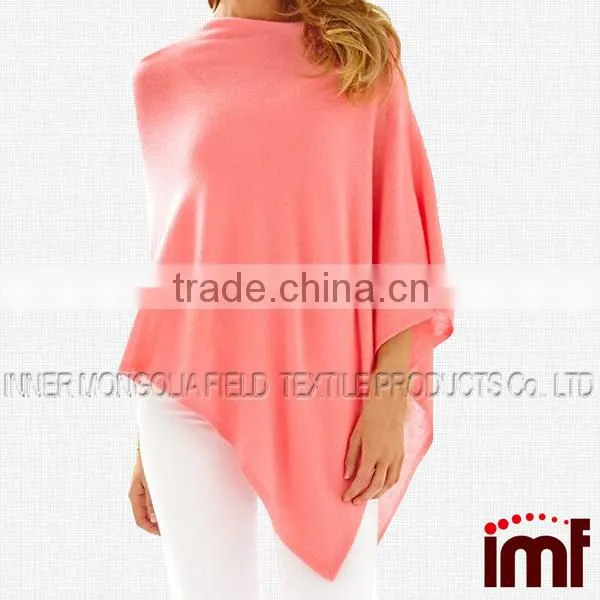 Women's 100% Cashmere Crew Neck Draped Poncho