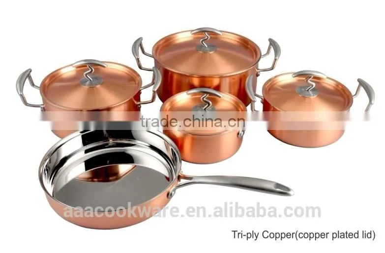 2015 New Arrival 9pcs 2.5mm Tri-ply Copper Cookware Set With Casting Handle For Wholesale