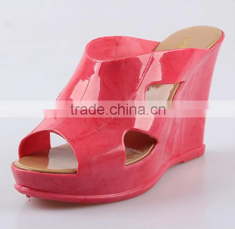 2016 fashion women Plastic shoes from china Ladies Sweet Style Jelly PVC hight wedge slipper Waterproof Wedge Jelly Sandal