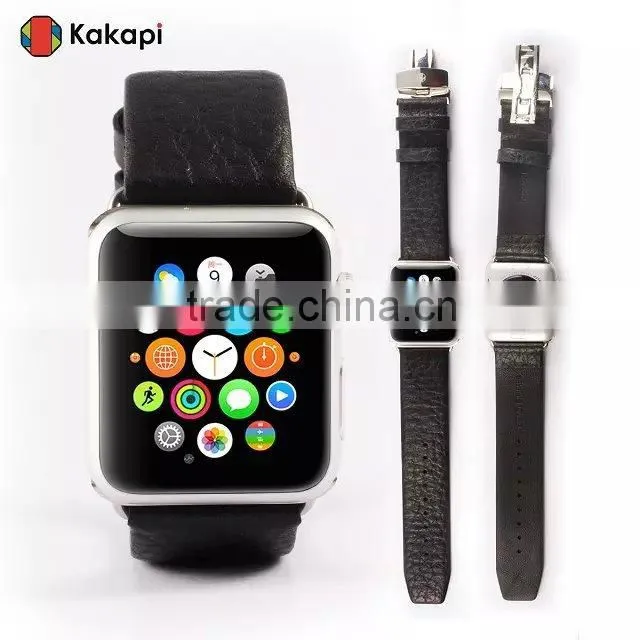 Kakapi Double Buckle Genuine Leather Watch Band Wrist Strap With Watchband Converter For 42MM Apple Watch MT-3914