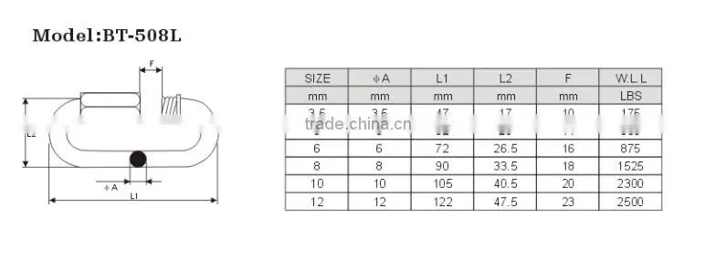 8mm wide jaw quick link, ss316/ wire rope accesory