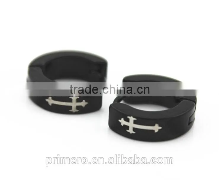316L Stainless Steel Hip Hop Earrings Fashion Punk Black Men Cross Jewelry Wholesale