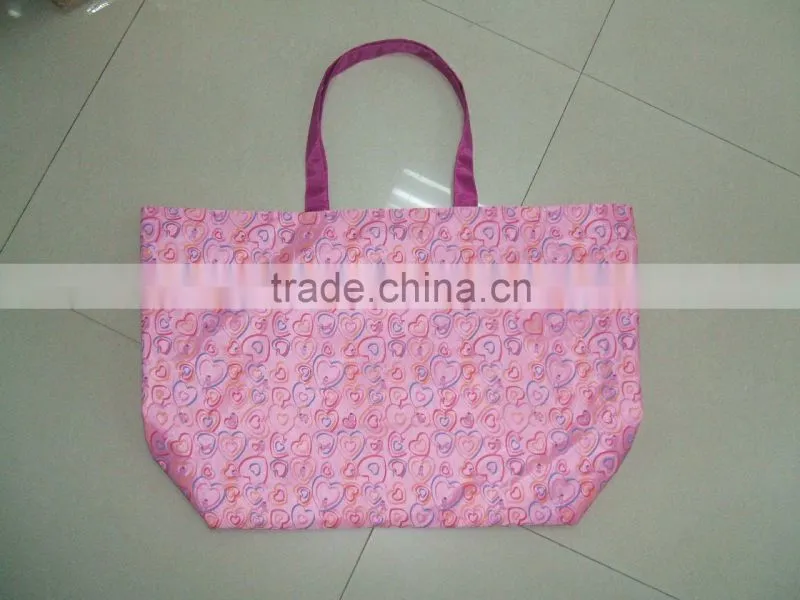 china factory supply beautiful fashion polyester shopping bag, eco friendly shopping bag,heart artwork shoppingbag