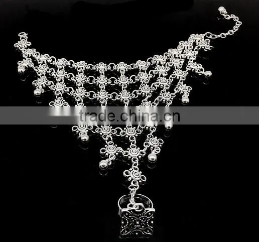 >>New SW16558 bohemian bracelet with ring coin hand chain/