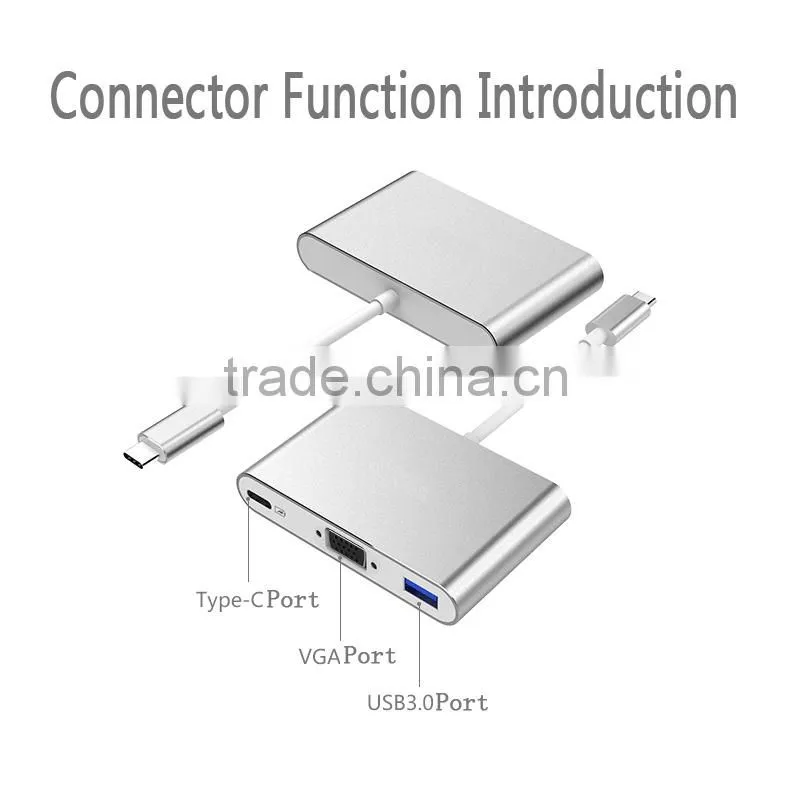 2016 new arrival 3 in 1 USB Type C adapter to VGA and 3.0USB port
