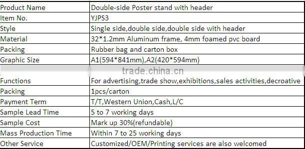 aluminum Double-side poster stand with header