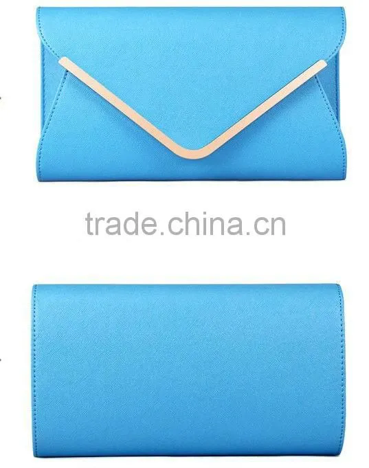 Stylish Blue Brand Plain PU Leather Envelope Clutch