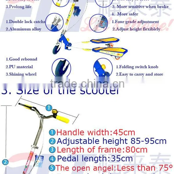 2013 CE approved height-adjustable flicker 3 wheel frog scooter with handle brake