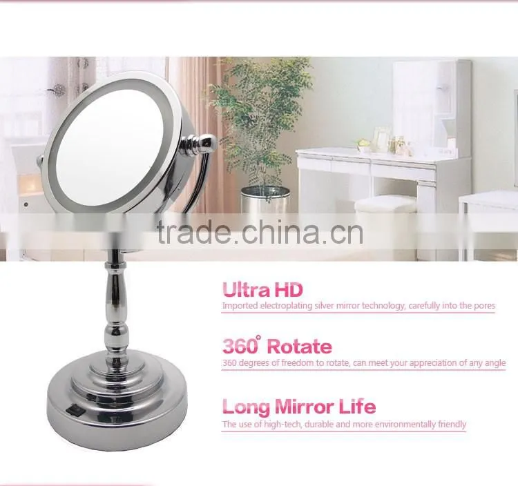 AC adaptor double sided makeup mirror with LED light