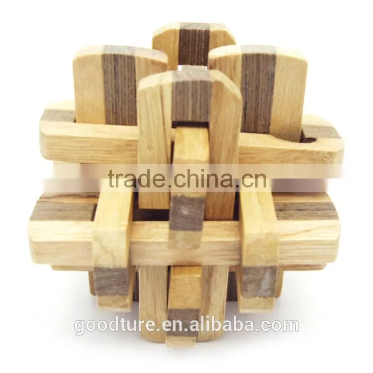 2015 Hot Sale Wooden IQ Intelligent Puzzle Magic Puzzle Kongming Lock Brain Teaser Model Number GAD1089