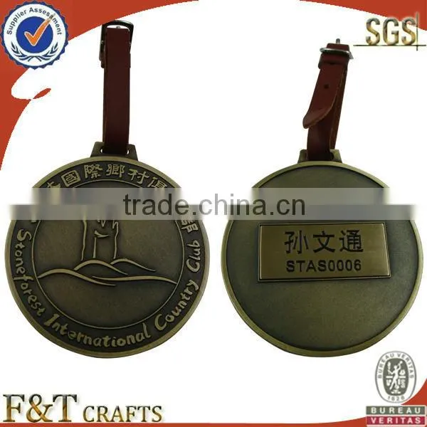 Custom metal golf bag tags name tags with leather strap