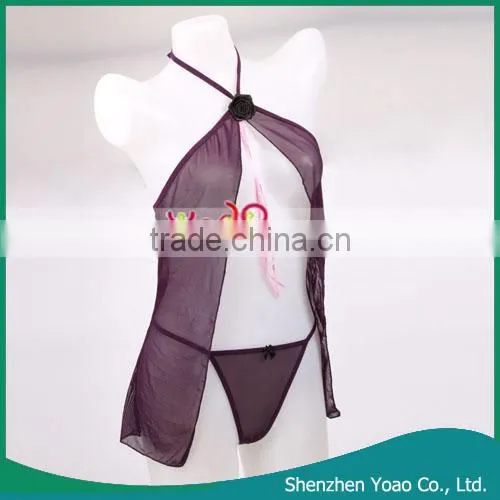 Sexy Sleeping Dress+ Open-crouched T-back Purple