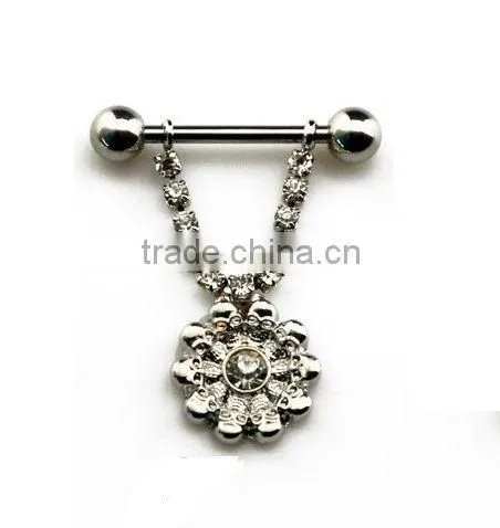 Skull Face Flower Nipple Bar Nipple Rings