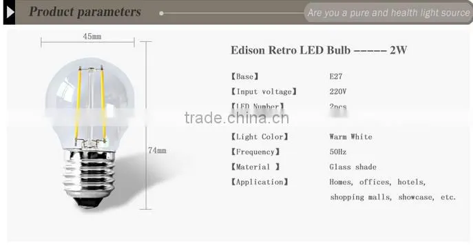 2 years warranty classic led light E27 edison led bulb 6W A60 filament led bulb