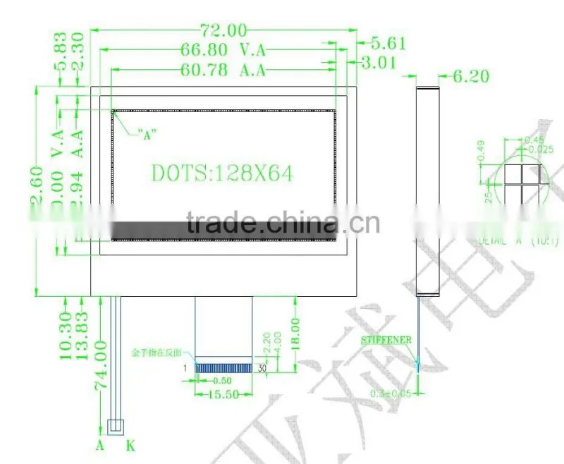 monochrome 128x64 graphic COG lcd display module