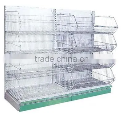 Sloped wire basket for supermarket shelves