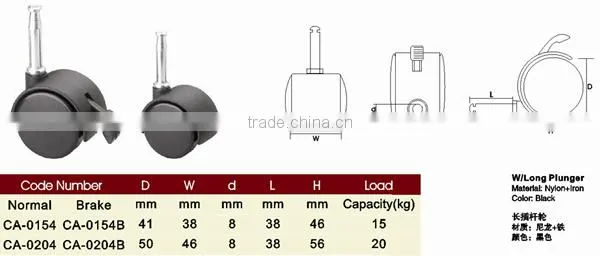 Pro Wholesale Free Sample Cheap Nylon Long Plunger Heavy Duty Scaffold Caster Wheel With Brake