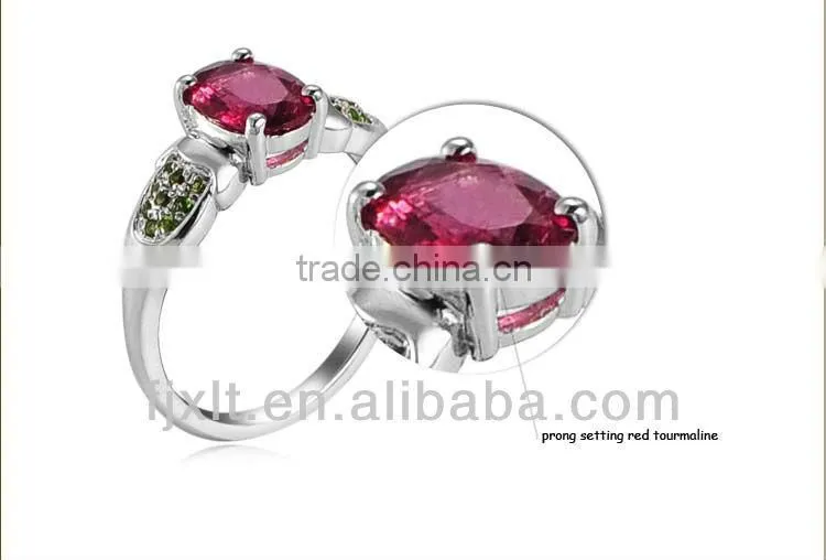 Korean Vintage Style 925 Sterling Silver Red Green Tourmaline Ring Vner