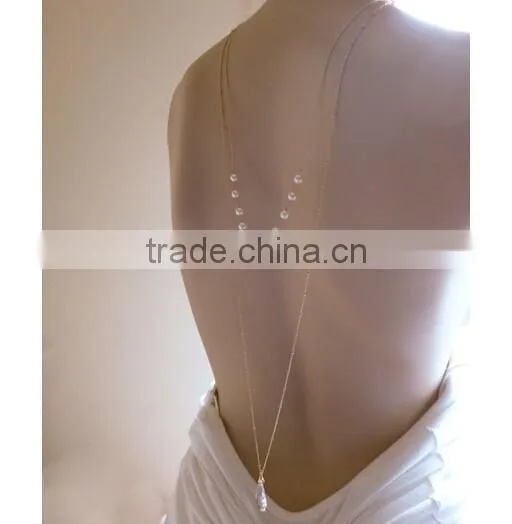 Bridal Crystal Pendant Two Layers Sexy Pearls Backdrop Necklace