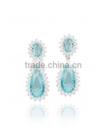 2013 Modern Design Earring Zirconia Silver with Smooth Turquoise Stone