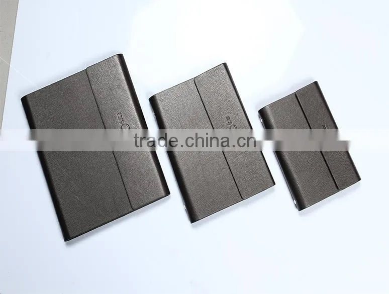 2015 fashionable portfolio shape hard leather cover executive boss notepad/notebook with clasp buckle closure