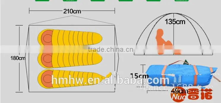 Blue/Green/Orange Custom-fit Waterproof Camping Tent