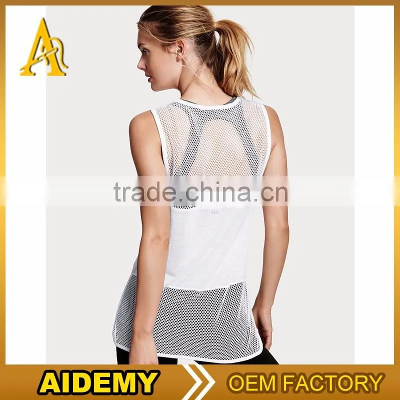 Wholesale fitness activewear women's mesh tank top sexy t shirt
