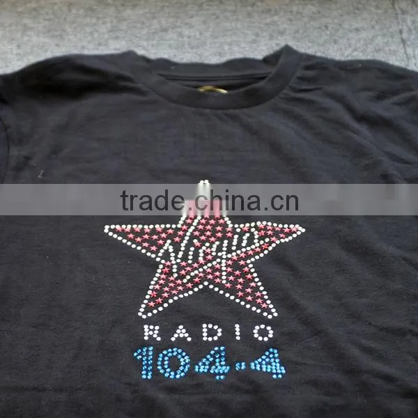 100% cottom balck T-shirt with rhinestones motif