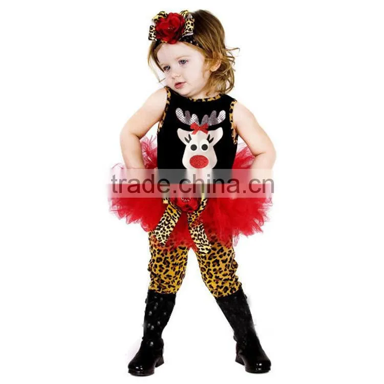 2015 party dress 2 pcs leopard pants fashion newborn christmas baby girl outfit