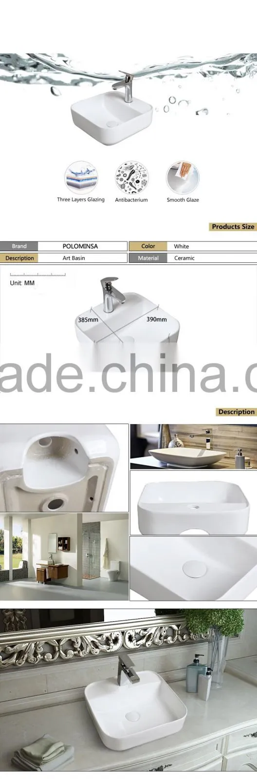 High Quality Bathroom Face Basin Square Shape