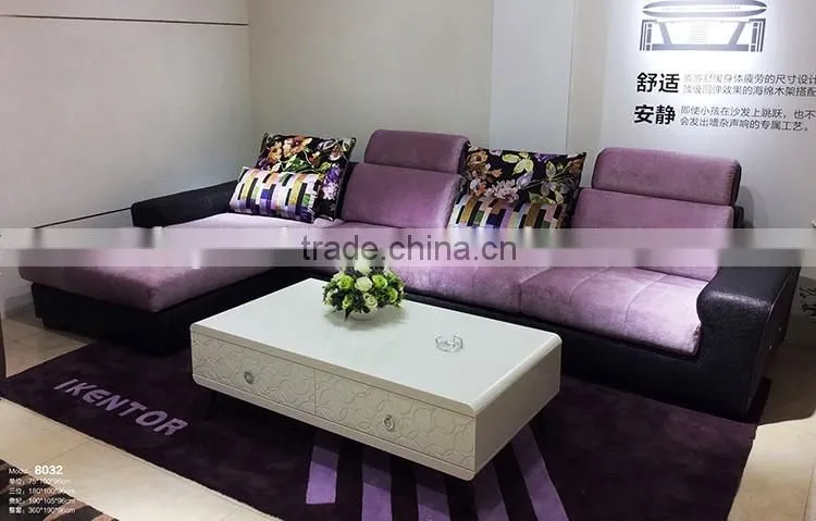 Luxury style leather corner sofa with fabric cover for living room