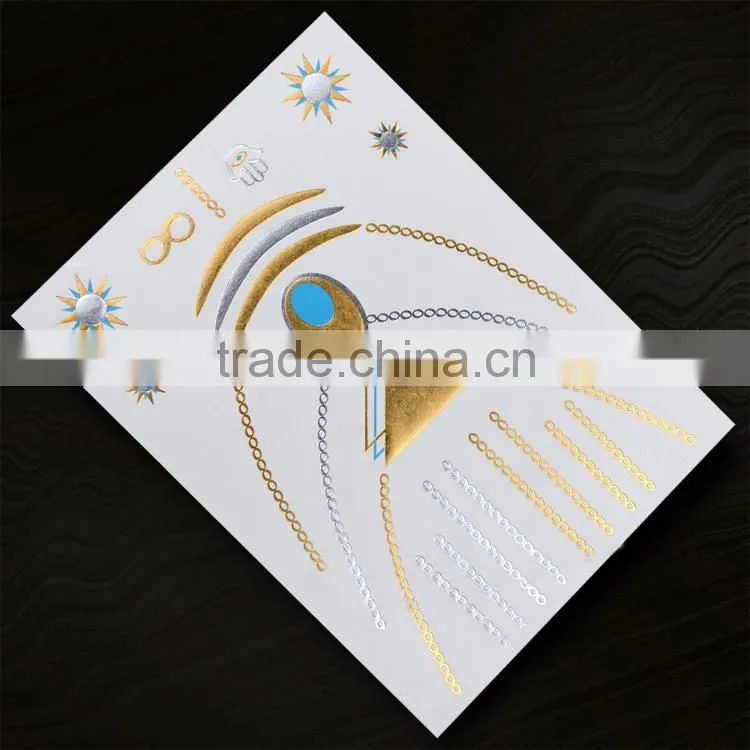 Metallic body temporary gold foil feather tattoo sticker