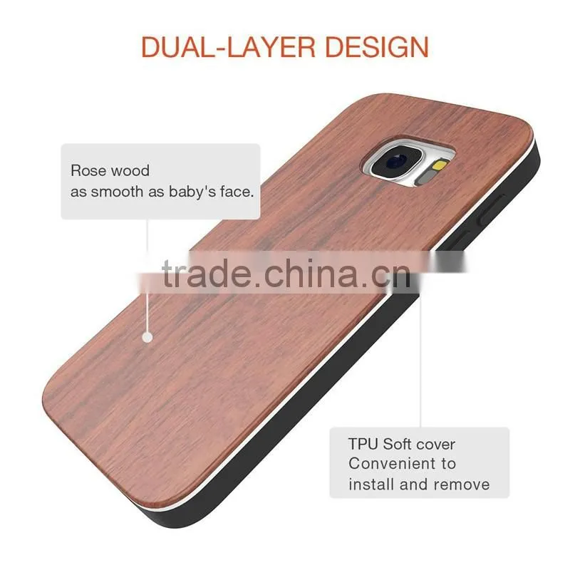 2016 Hot for Galaxy S7 Case Natural Wooden Back with Black PC Frame Protective Case for Samsung s7 for Galaxy s7
