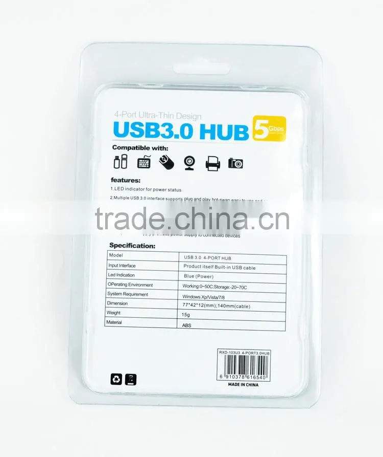 4 port ultra-thin USB 3.0 HUB with LED light and can be an external power source