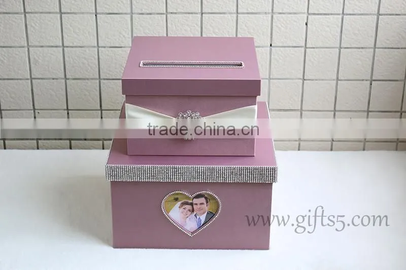 Elegant wedding box with heart shape photo frame custom made