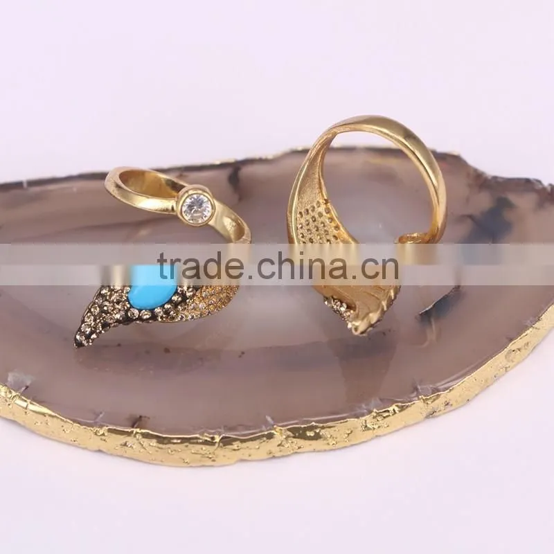 New Style Gold Design Ring, Pave Crystal Zircon Turquoise Stone Rings