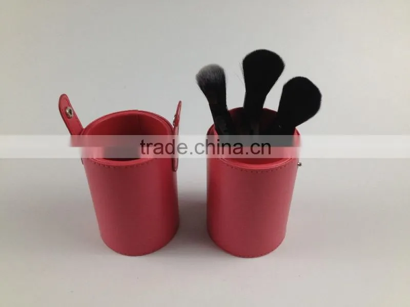 wholesale professional 7pcs black nylon hair dark purple wooden handle in rolling pu bag Cosmetic Brush Set new arrival