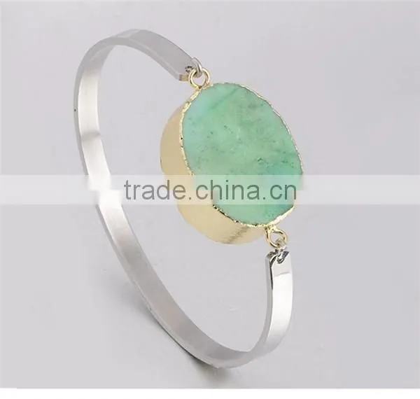 Fashion women's silver stainless steel turquoise bracelet
