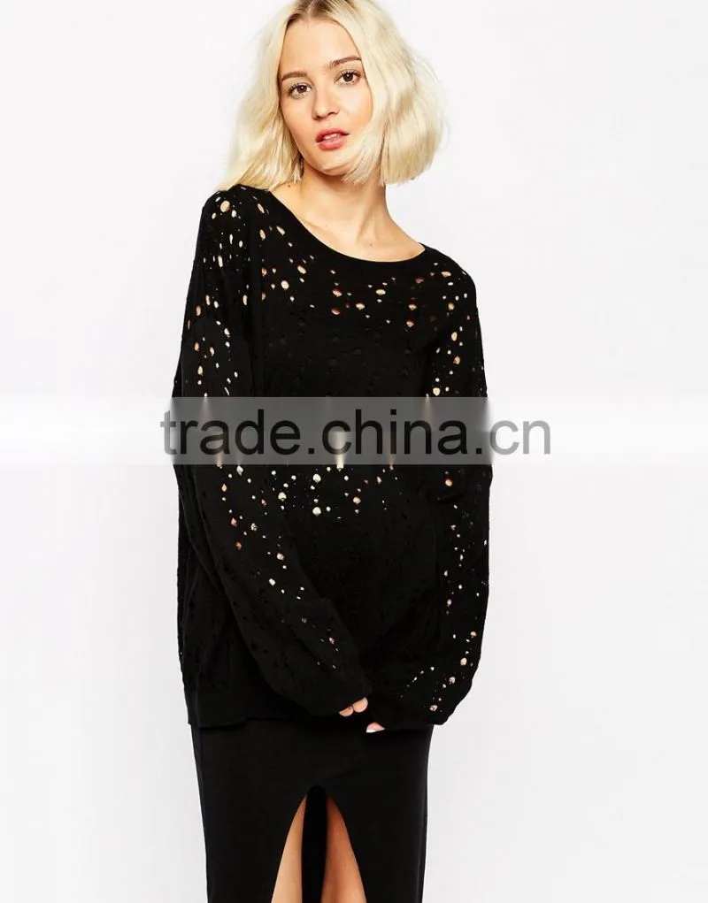 High fashion design sexy women sweater cheap holey jumper sexy see through sweater