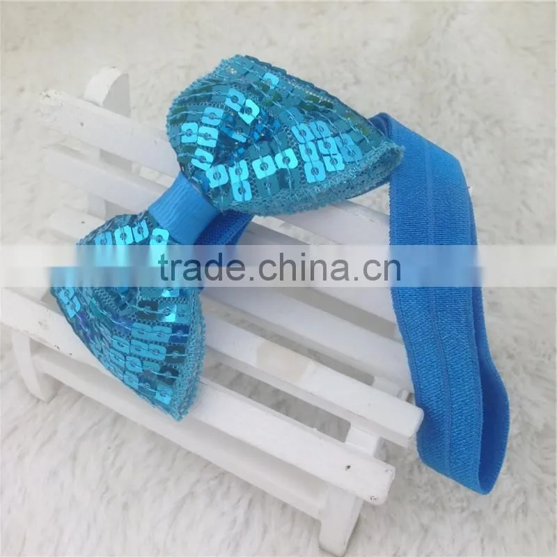 New Arrival 3inch Sequin Hair Bows Sequin Bows With Elastic Baby Headband for Baby Girls Hairband for Headwear in Stock
