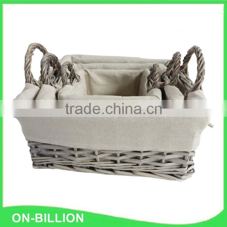 Grey wash square wicker storage basket with handles