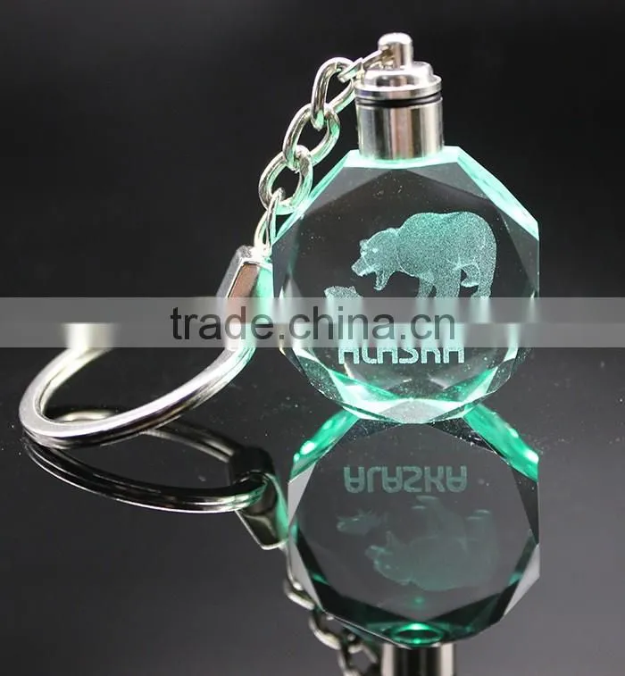 3D Laser Colorful Lighted Crystal Key chains Key Ring With Metal Ring