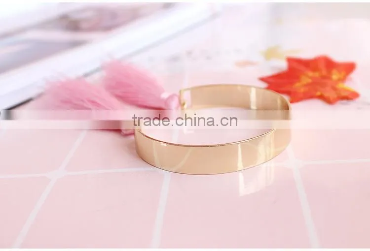 gold cuff bangle with pink tassel simple tassel cuff bangle for woman