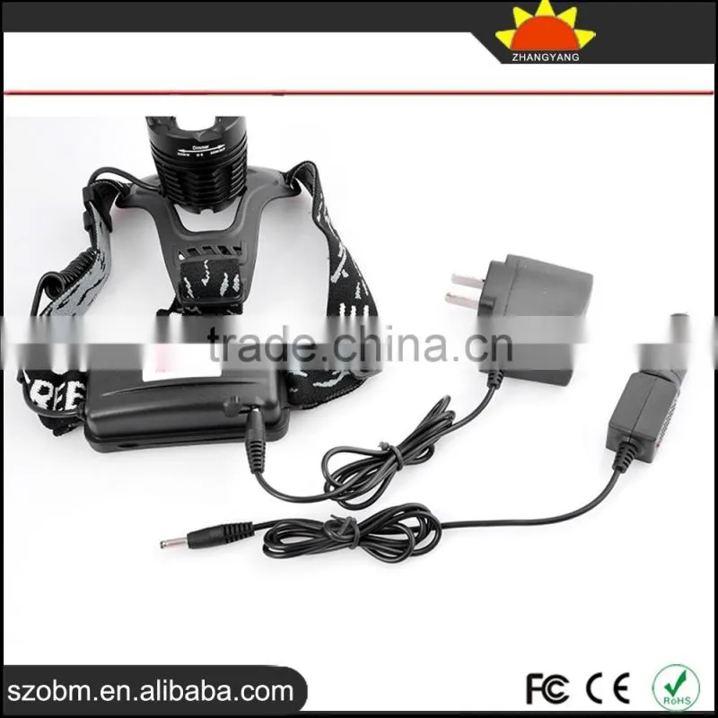 New arrival K12 XM-L T6 LED 2000 lumen headlamp ,18650 battery Zoomable Headlamp with chargers