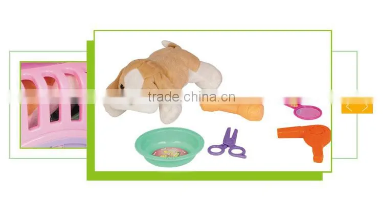 Hot sale indoor children toys plush pet dog small plastic house set