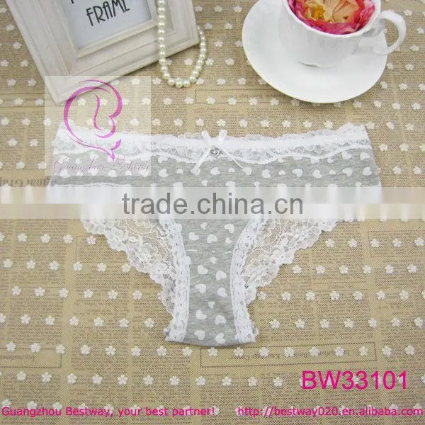 Sex images fashion cheeky panty printed sweet heart with lace & heart rhinestone