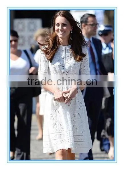 European Summer Fashion Elegant White Lace Cotton Dress Pattern Wholesale