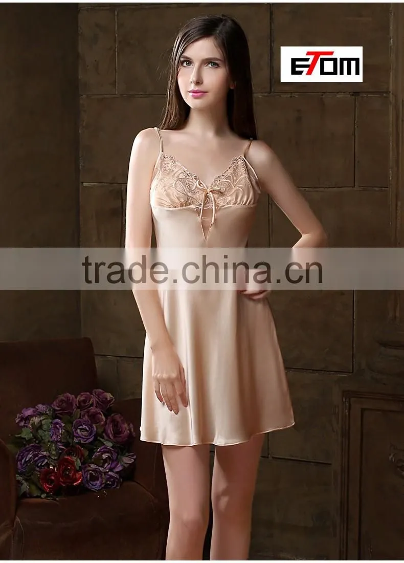 0858 Floral Lace Nightdress spaghetti strap slip sexy girls satin photos nightdress dress satin Nightgown