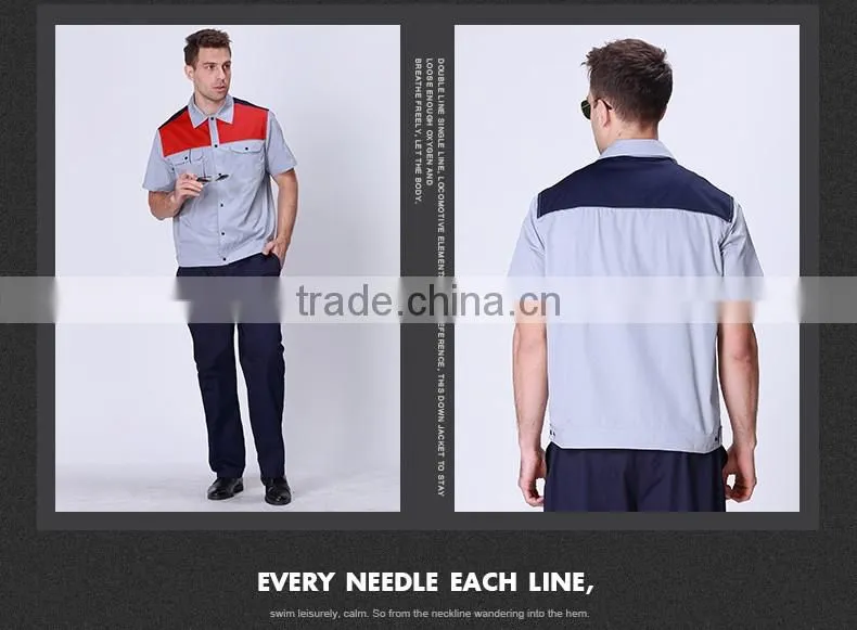 Juqian mens working coverall workwear Cotton short sleeve summer Industrial safey work uniforms